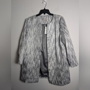 Chico's Travelers Jacket gray metallic shimmer textured lurex open-front Sz 2